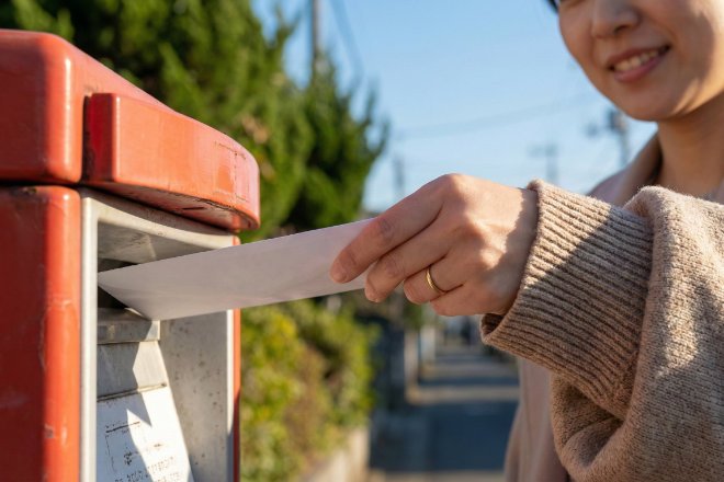 郵便物をポストに入れる人