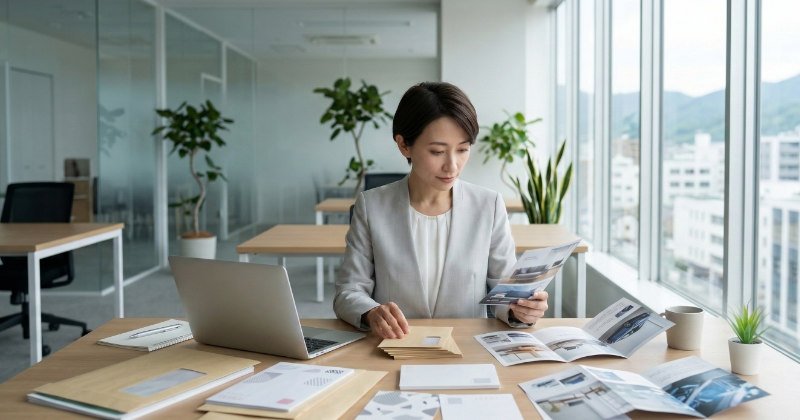 ダイレクトメールの種類を確認するビジネス担当者