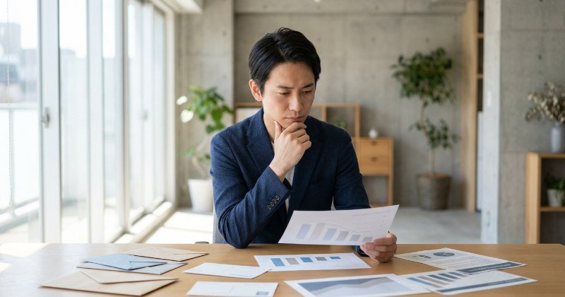 DM開封率改善を検討する日本人マーケティング担当者