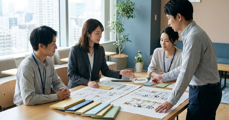 興味を引くDMデザインを企画する日本人チーム