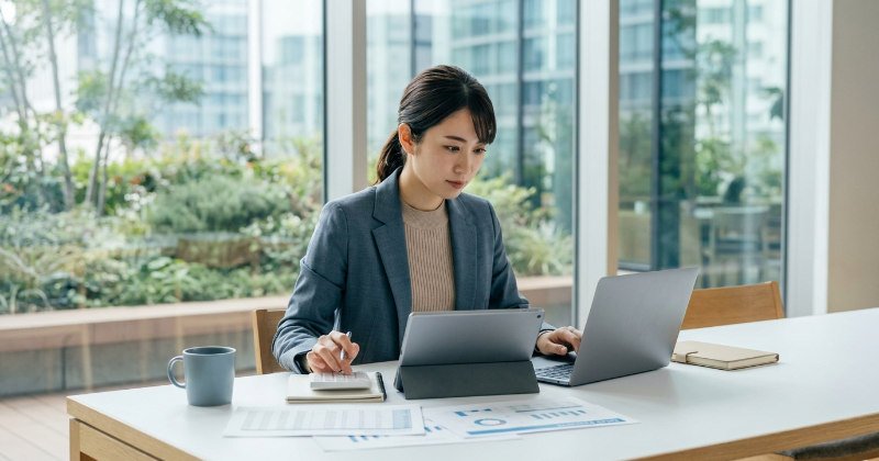 LTV計算を確認する日本人ビジネス担当者