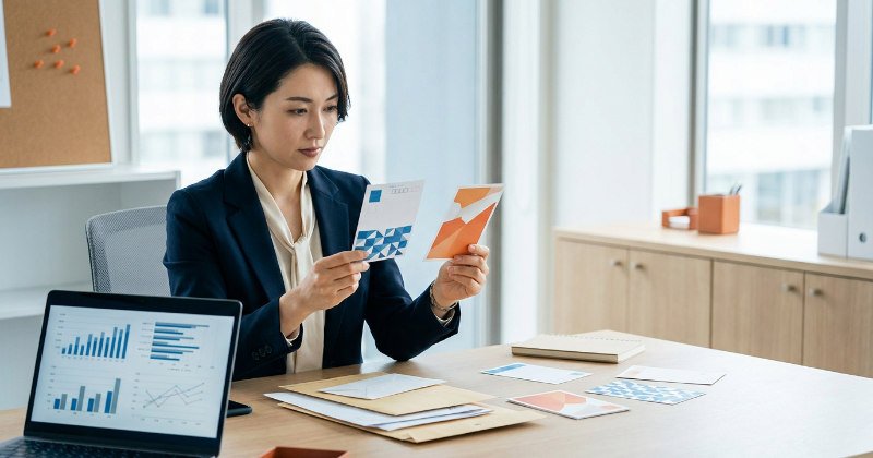DMのA/Bテストを分析する日本人マーケティング担当者