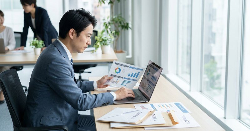 KPI分析を行う日本人ビジネス担当者