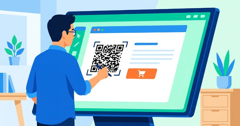DMのレイアウト画面上で、QRコードの周囲に余白を取り、CTAボタンを配置しているイラスト。